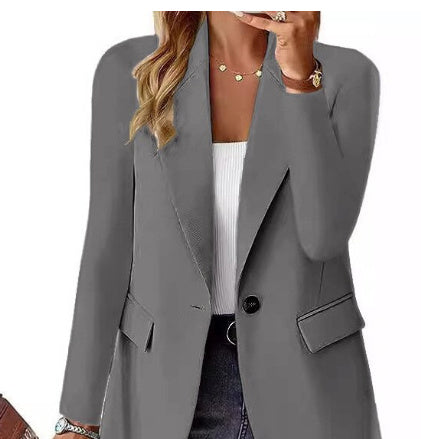 Polyester Autumn Long Sleeve Solid Color Cardigan Small Suit Jacket