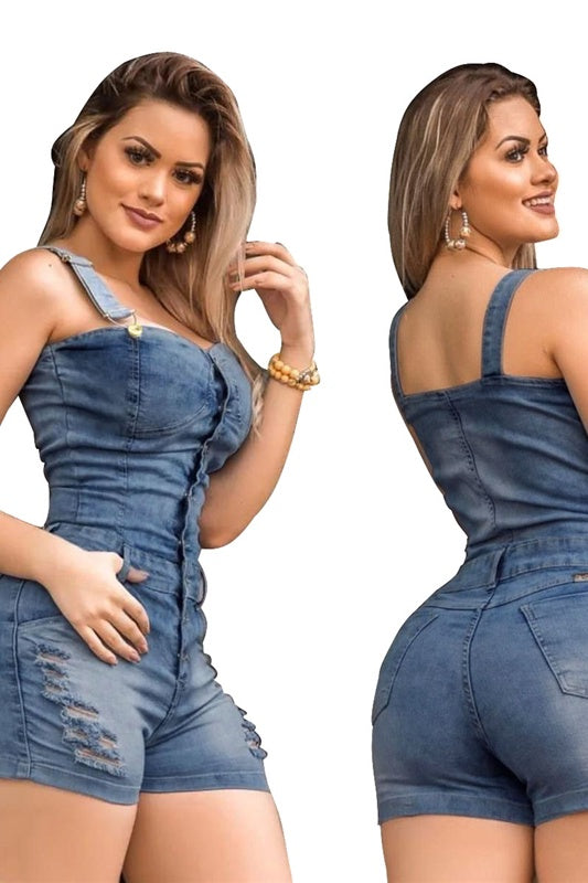 Size Elegance Cotton Jeans Woman Ladies Short Romper