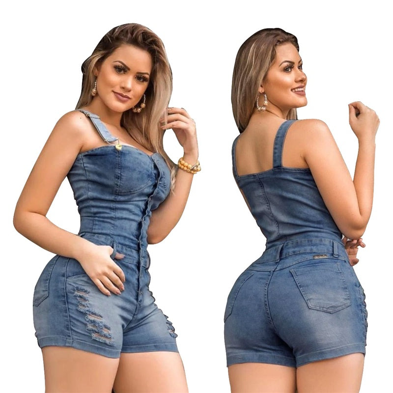 Size Elegance Cotton Jeans Woman Ladies Short Romper