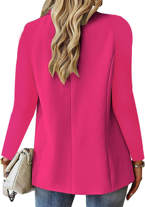 Polyester Autumn Long Sleeve Solid Color Cardigan Small Suit Jacket