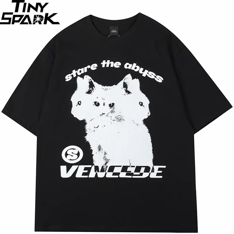 2024 New Streetwear Tshirt Hydra Cat Graphic T Shirt Men Cotton T-Shirt Hip Hop Loose Tops Tees Summer Short Sleeve Black White