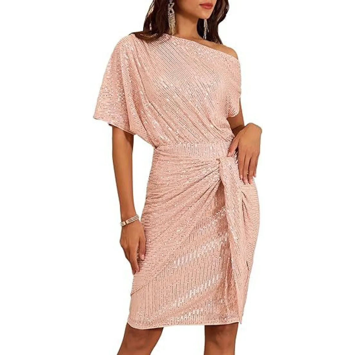 Women's Elegant Asymmetric Beaded Lace Dress