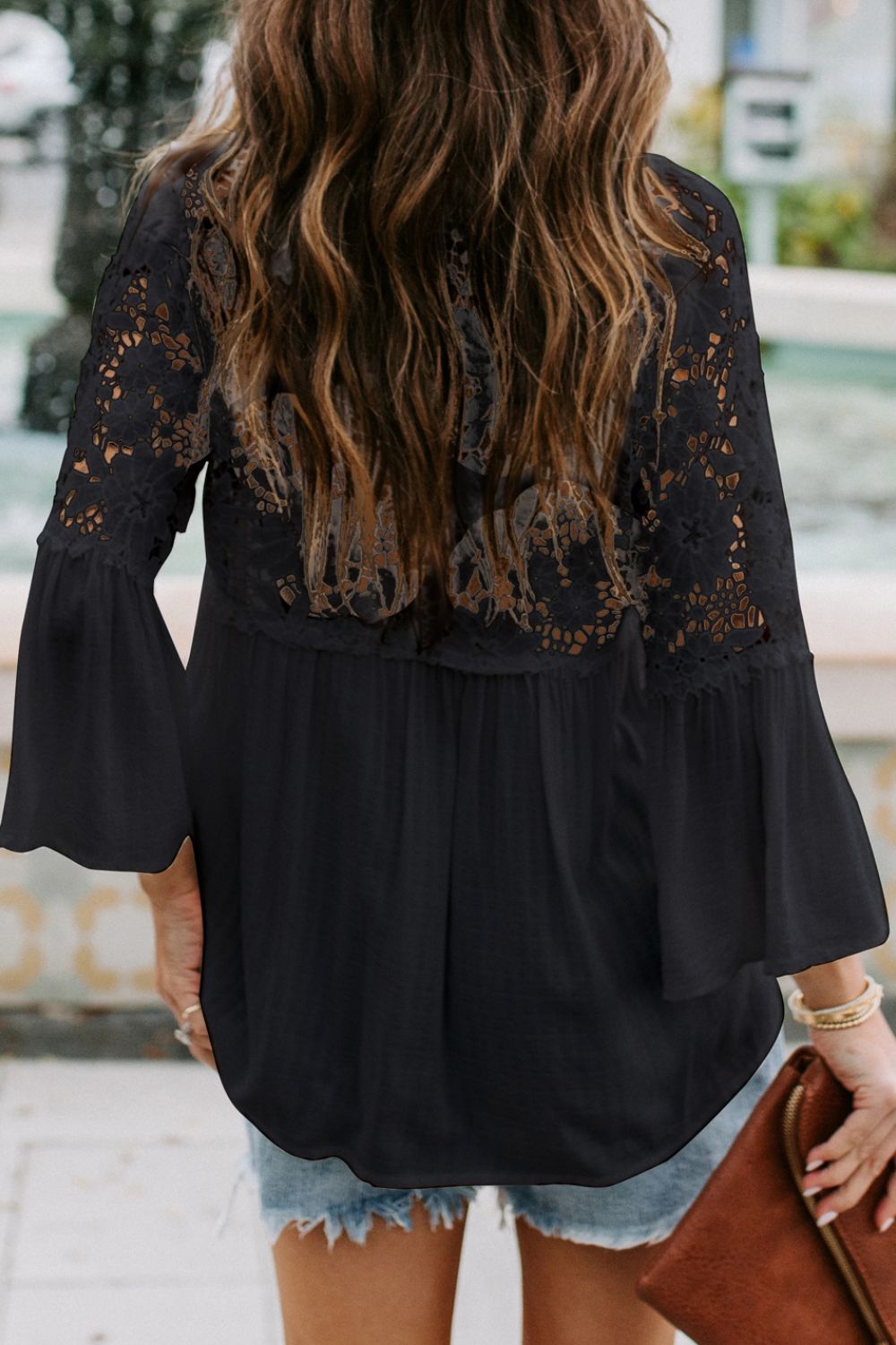 Cutout V-Neck Three-Quarter Sleeve Top