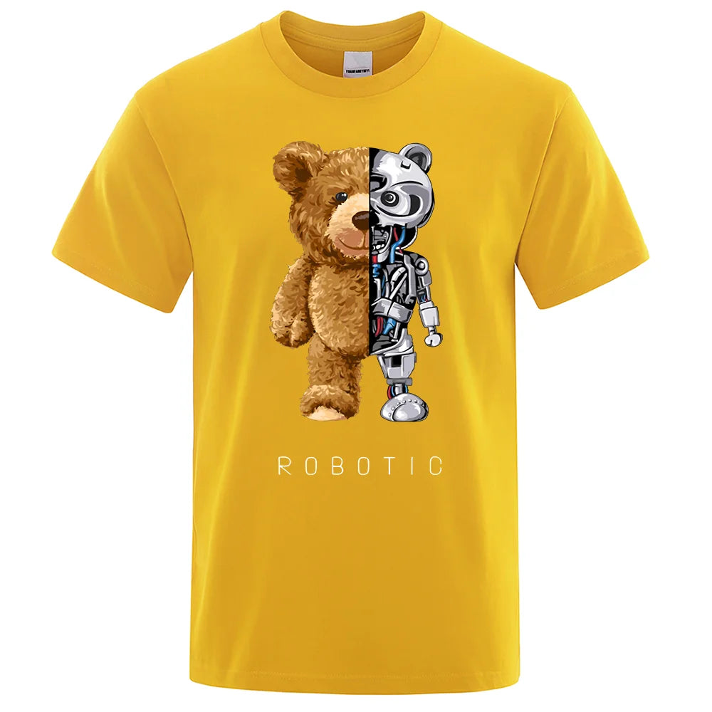 Funny Ted Bear Robot Tshirt Robotic Bear Men Short Sleeve Fashion Casual Clothing Summer Cotton Tees Oversized Street T-Shirts