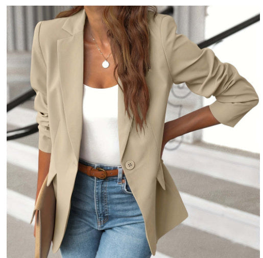 Polyester Autumn Long Sleeve Solid Color Cardigan Small Suit Jacket