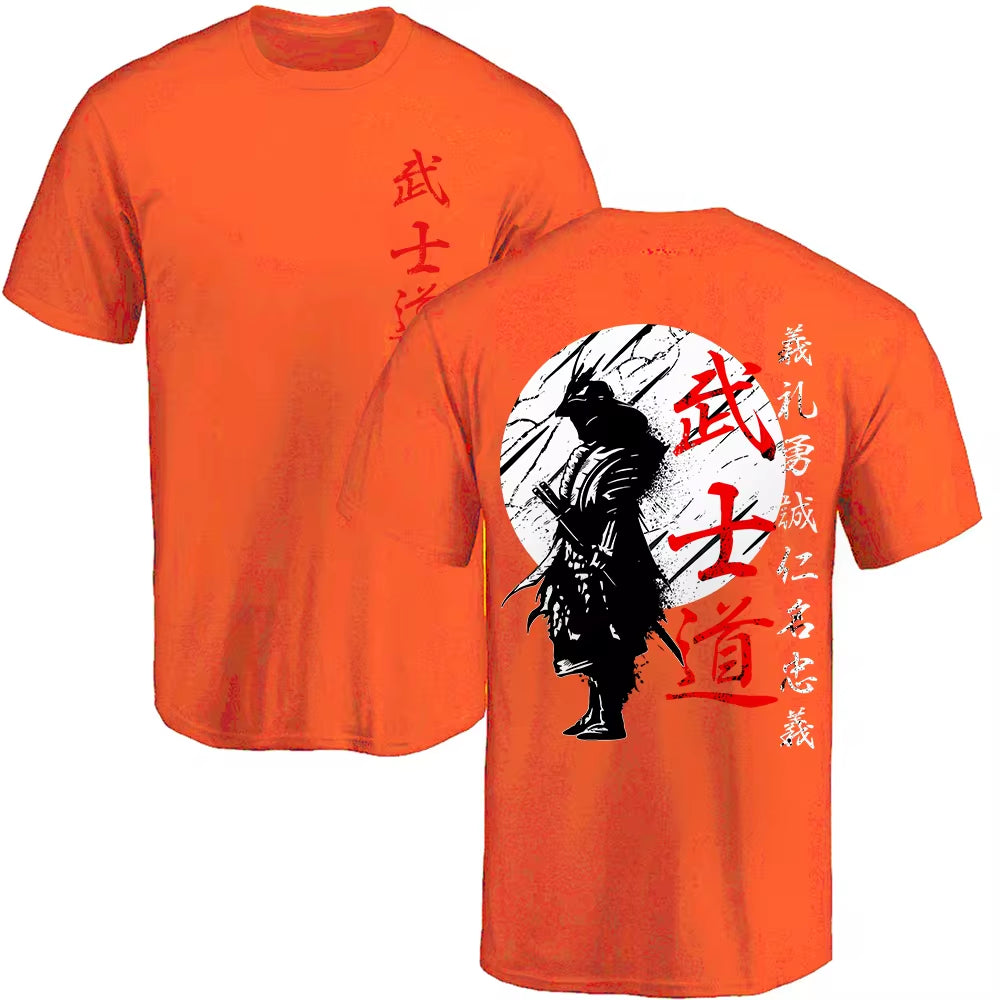 Japan Samurai Spirit T Shirts for Men Japanese Style Back Print Loose Oversized 100% Cotton Tops T-Shirt Bushido Male Gifts Tee