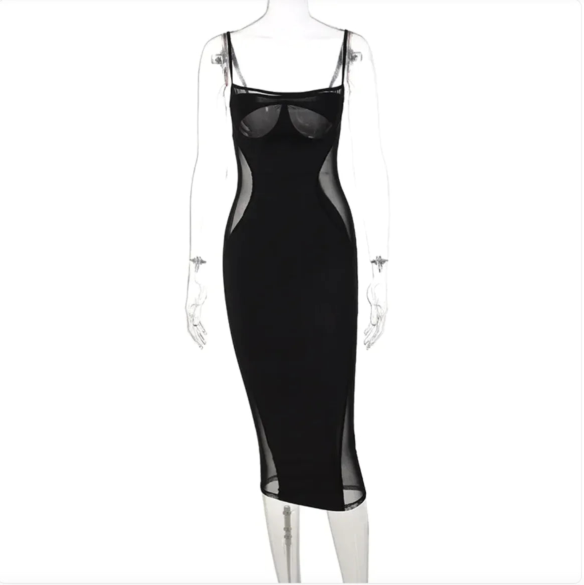 Euro-American Mesh Elegance Midi Dress