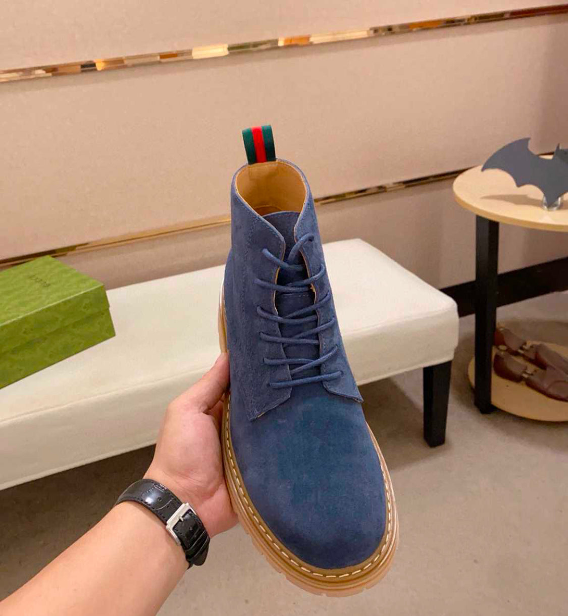 Gucci Blue Suede Ankle Boot