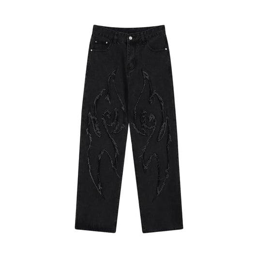 Fire Patterned Straight-leg Jeans