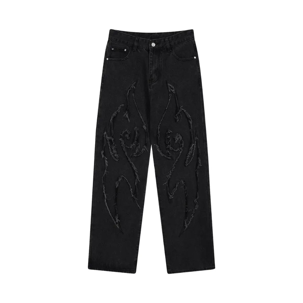 Fire Patterned Straight-leg Jeans