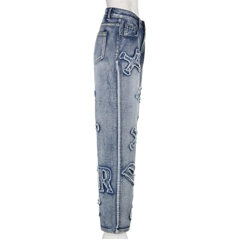 Alphabet Patch Denim Jeans