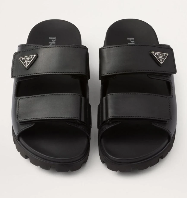 Prada Leather Logo-Plaque Sandals