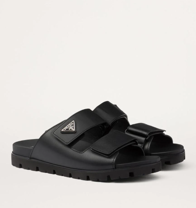 Prada Leather Logo-Plaque Sandals