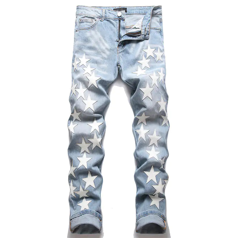 Trendy Star-Print Skinny Blue Jeans