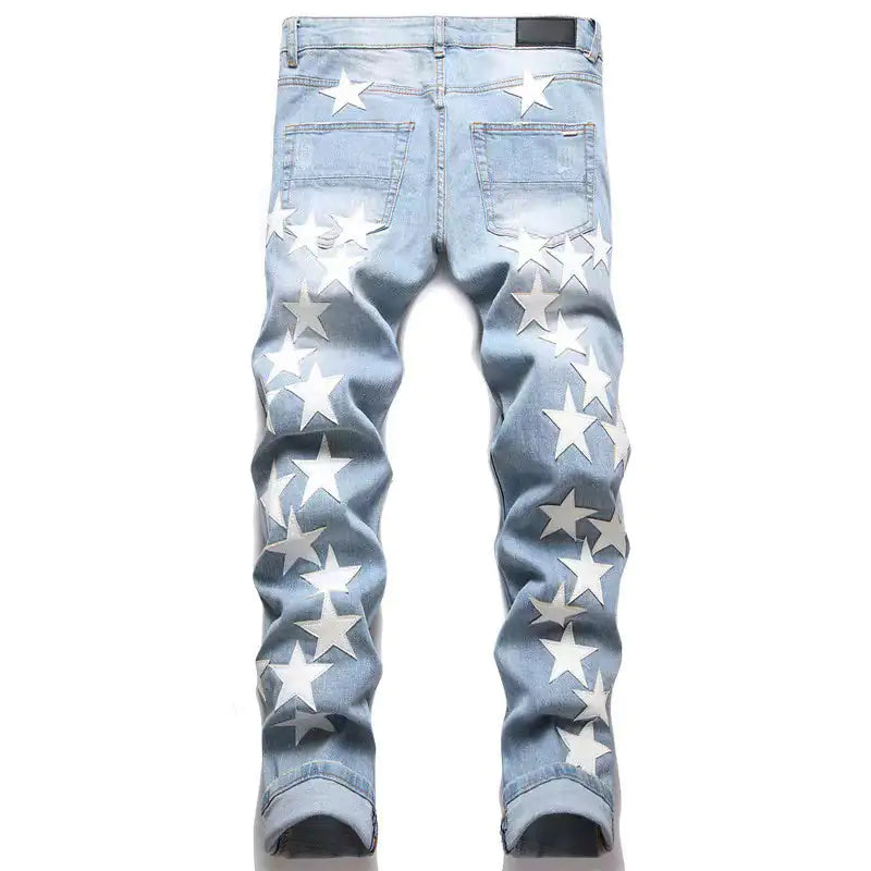 Trendy Star-Print Skinny Blue Jeans