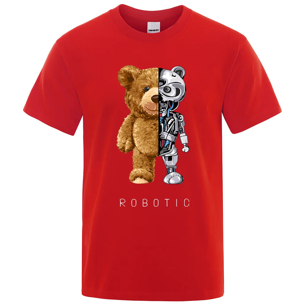 Funny Ted Bear Robot Tshirt Robotic Bear Men Short Sleeve Fashion Casual Clothing Summer Cotton Tees Oversized Street T-Shirts