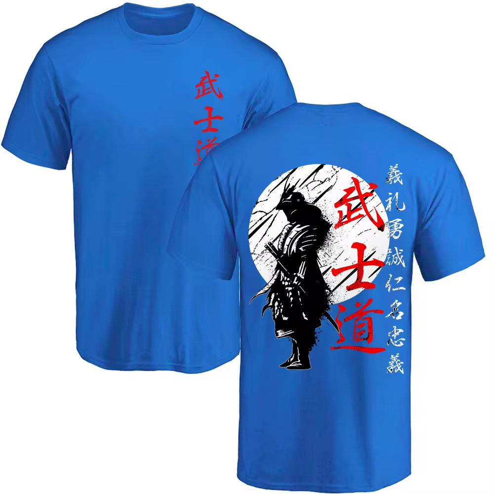 Japan Samurai Spirit T Shirts for Men Japanese Style Back Print Loose Oversized 100% Cotton Tops T-Shirt Bushido Male Gifts Tee