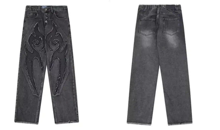 Fire Patterned Straight-leg Jeans