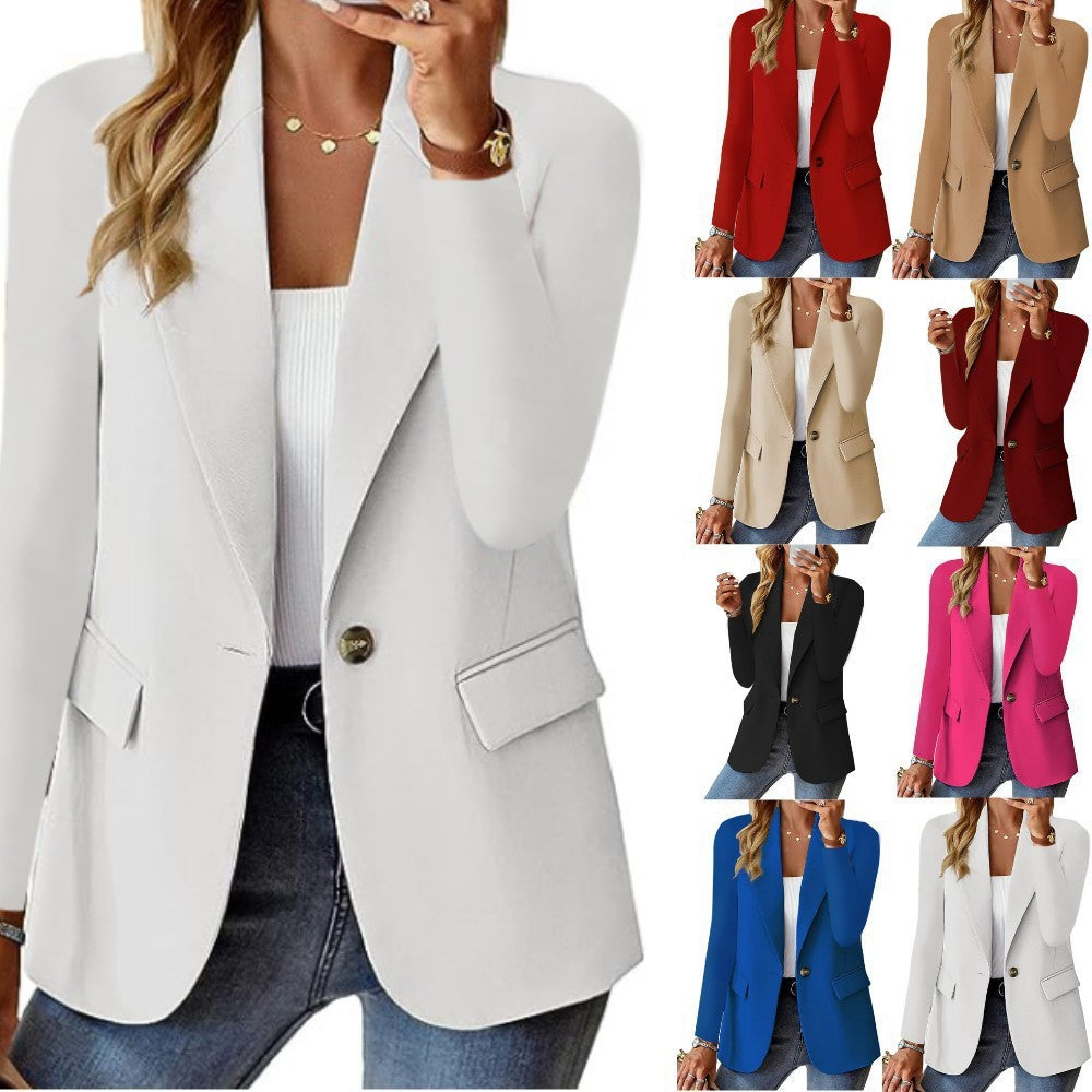 Polyester Autumn Long Sleeve Solid Color Cardigan Small Suit Jacket